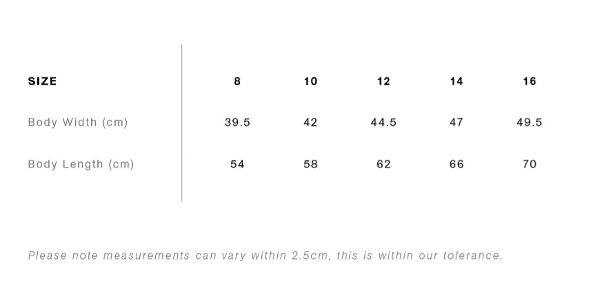 Camp Horizon Youth T-Shirt Size Guide